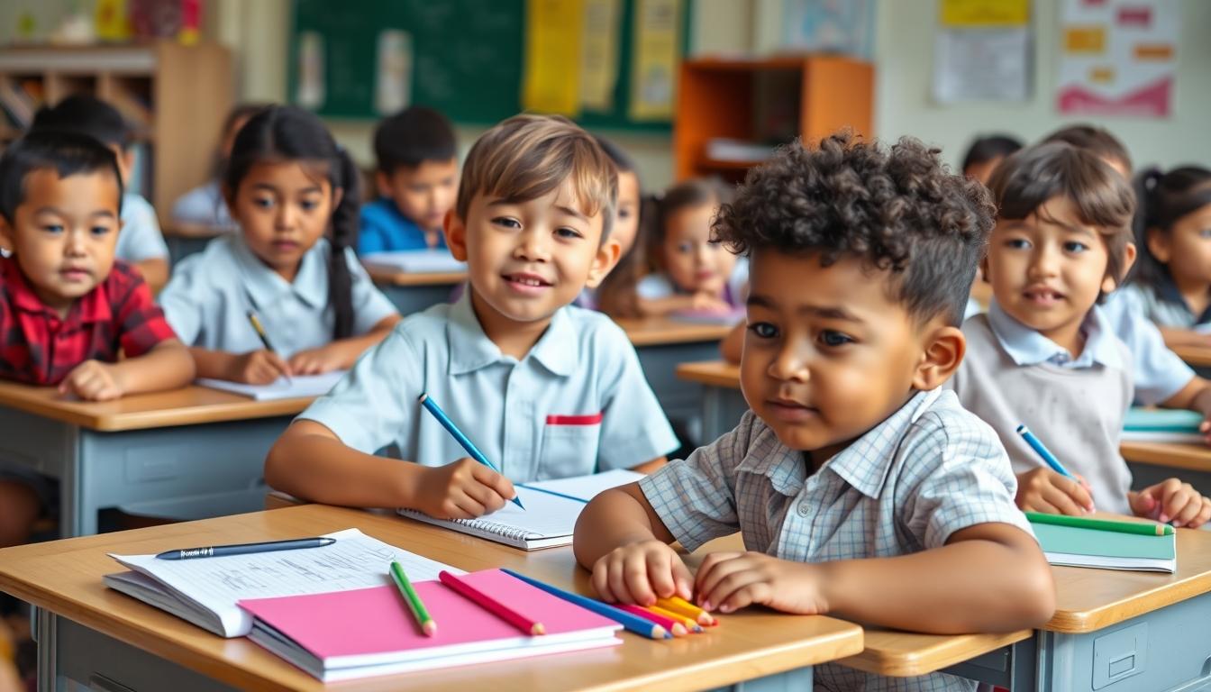 Students collaborating in a modern classroom
